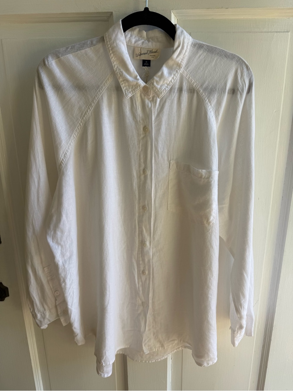 Oversized White Long-Sleeve linen blend Button-Up Shirt